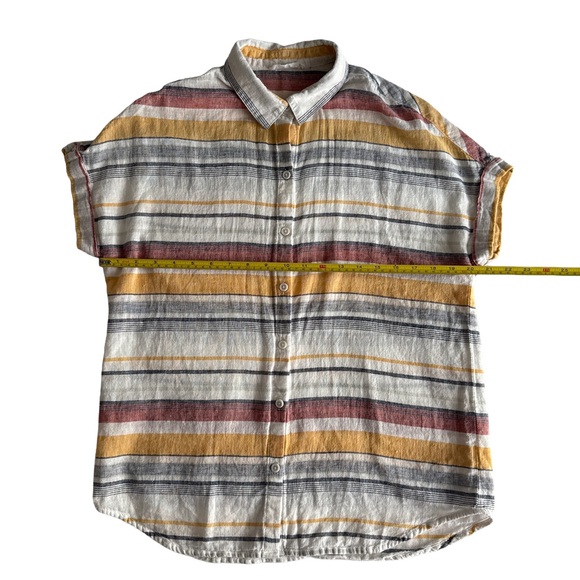 BEACHLUNCHLOUNGE Women’s Boho Striped Linen/Cotton Short Sleeve Button-Up Shirt - Picture 8 of 12